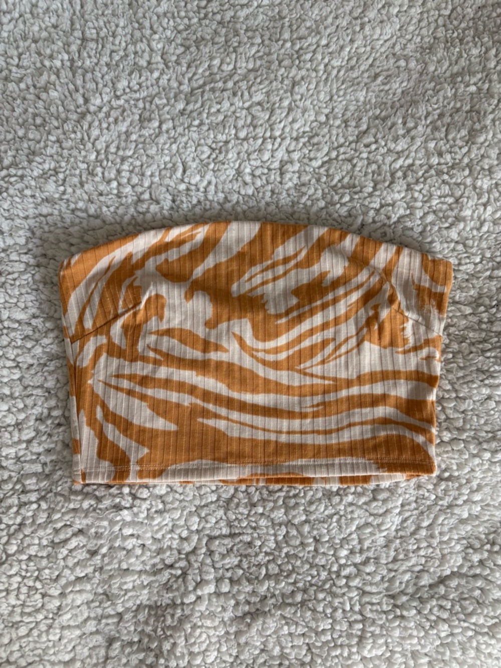 H&M Cream and Orange Zebra-Print Strapless Ribbed Top